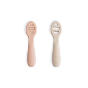 Mushie First Feeding Baby Spoons - Silicone 2-Pack - Blush/Shifting Sand